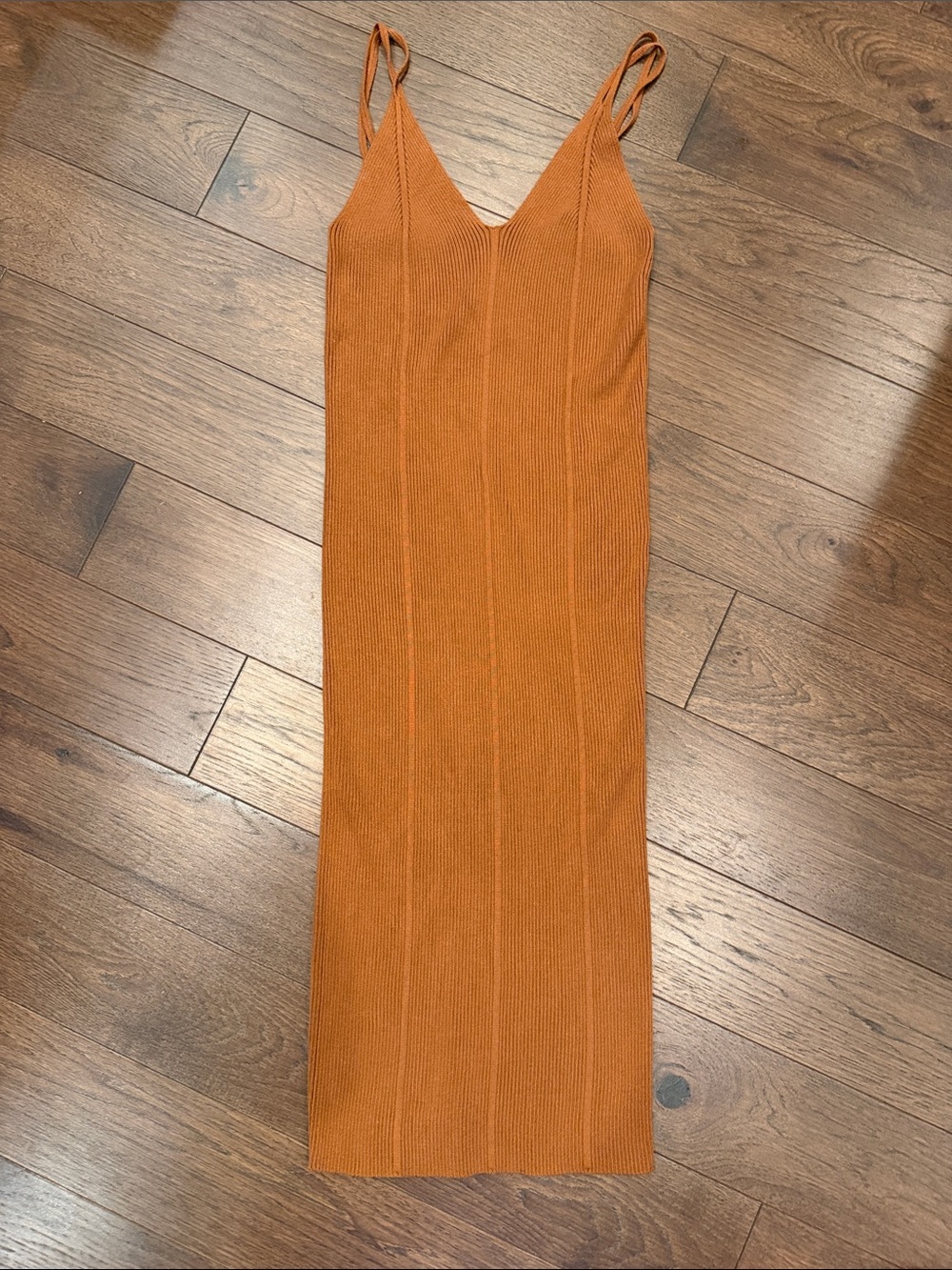 Charlotte Russe Ribbed Knit Slip Midi Dress - Burnt Orange - C39-400